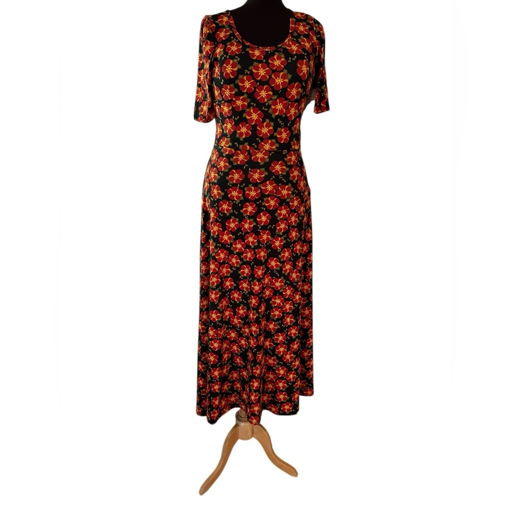 LuLaRoe Ana Dress Black With Red Poppy Flowers L Large Lue La Roe New NWT Maxi